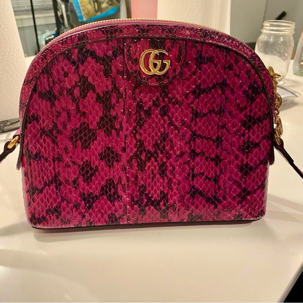 Gucci Ophidia Fuchsia Snake Print Shoulder Bag